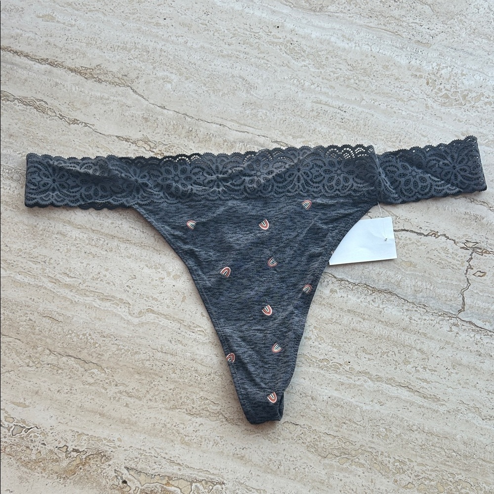 NEW 🆕 Lace Trimmed Gray Thong XXL